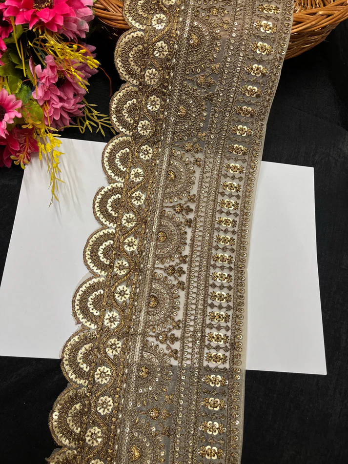 Scalloped Gold Embroidered Lehenga Lace Border